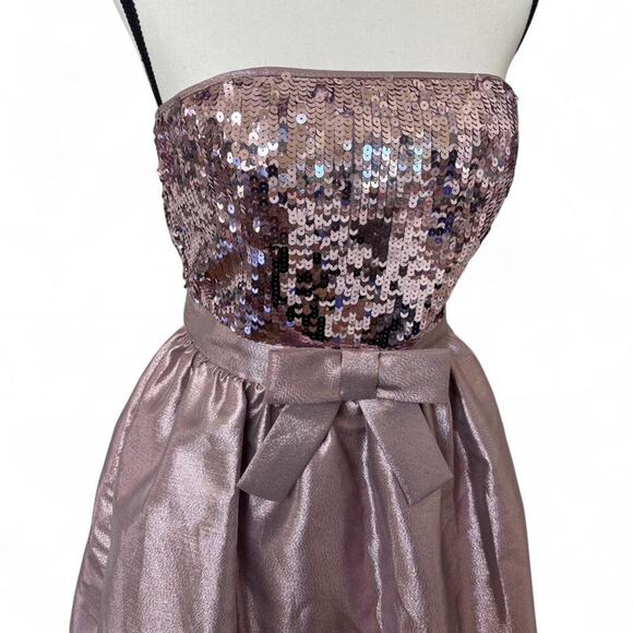 y2k vtg. BETSEY JOHNSON Pink Sequin Bow Strapless mini Party‎ Dress 8 medium. - Picture 3 of 8